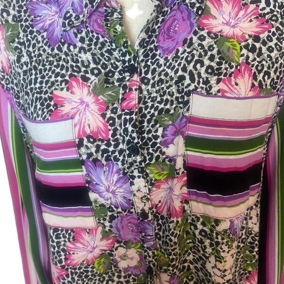 COMO Vintage top women’s size L purple artsy art to wear mixed media tunic - Picture 5 of 7